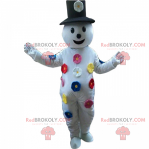 Sneeuwpopmascotte met gekleurde bloemen - Redbrokoly.com