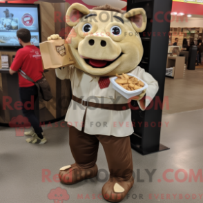 Hellbraunes Pulled Pork Sandwich-Maskottchen-Kostüm mit Oberhemd und Geldbörse - RedBrokoly.com