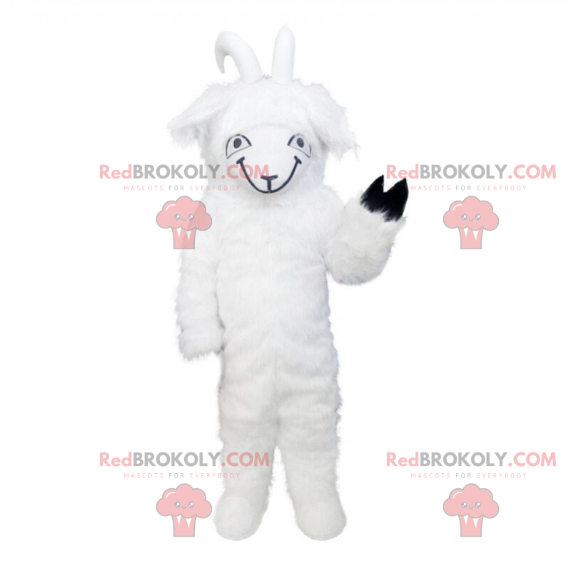 Mascote de cabra branca com uma pata preta - Redbrokoly.com
