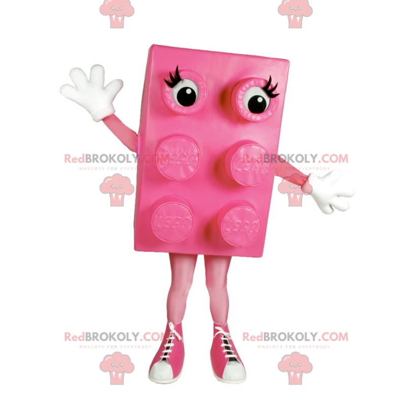 Pink lego brick mascot with basketball - Redbrokoly.com
