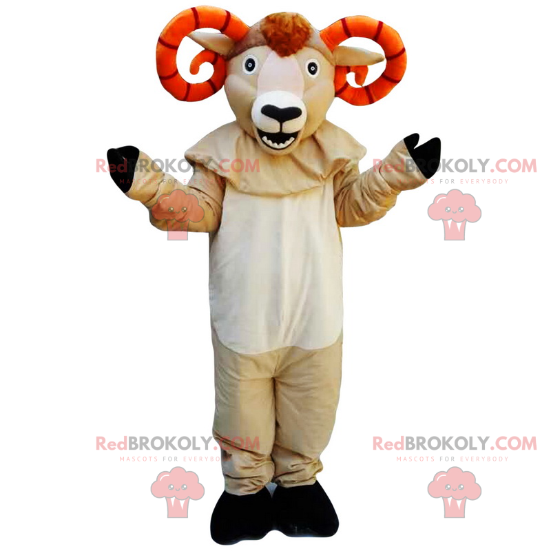 Büffelmaskottchen mit orangefarbenen Hörnern - Redbrokoly.com