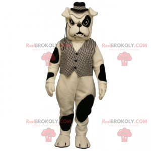 Bulldog maskot med pletter med jakke og hat - Redbrokoly.com