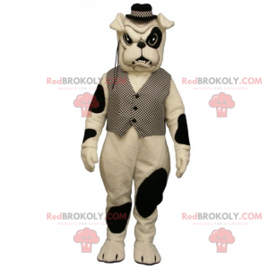 Mascota Bulldog con manchas con chaqueta y sombrero. -