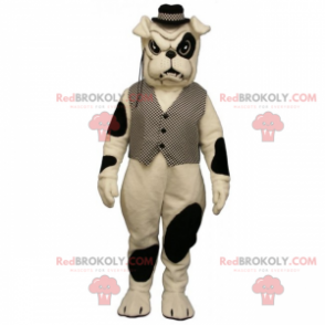 Bulldog Maskottchen mit Flecken mit Jacke und Hut -