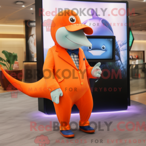 Orange Whale maskot kostume...