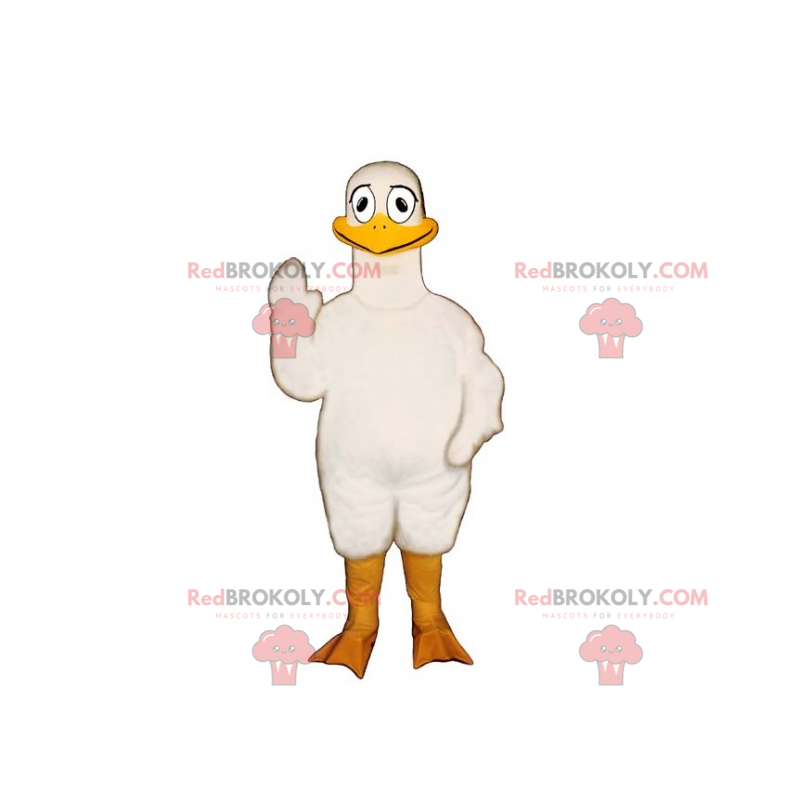 White duck mascot and smiling - Redbrokoly.com