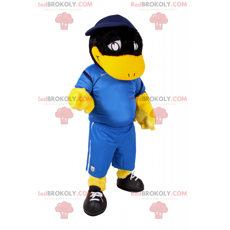 Czarna kaczka maskotka w stroju piłkarskim - Redbrokoly.com Czarna kaczka maskotka w stroju piłkarskim - Redbrokoly.com
