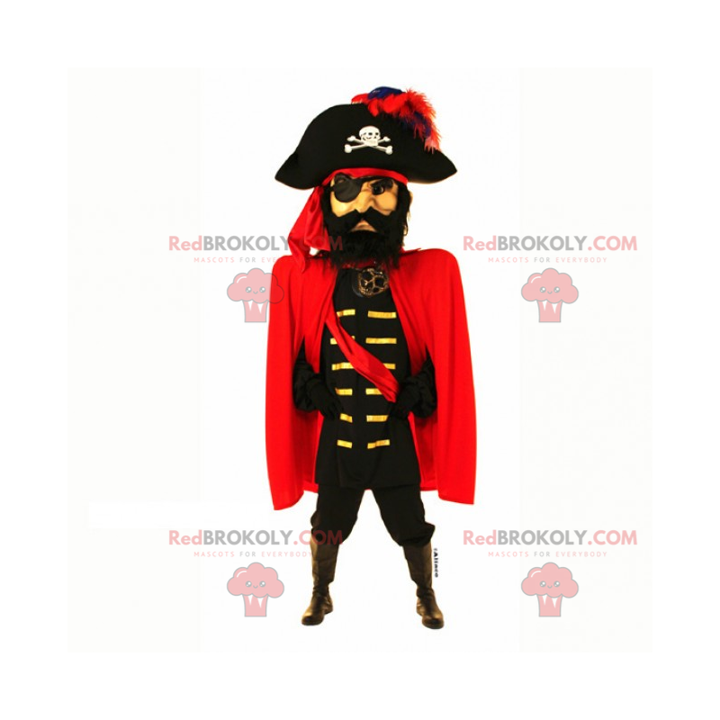 Mascote do capitão pirata com capa - Redbrokoly.com