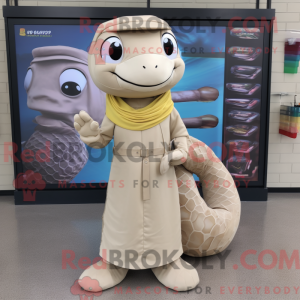 Beige Python maskot kostume...