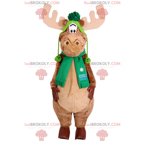 Mascotte de caribou avec écharpe et bonnet vert - Redbrokoly.com
