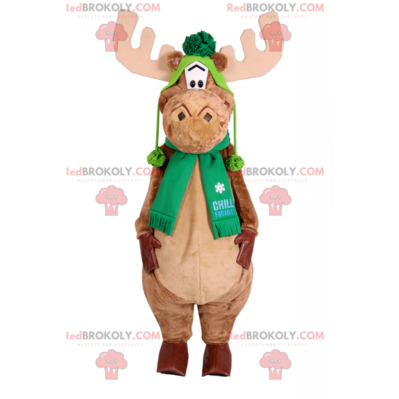 Mascotte caribù con sciarpa e cappello verde - Redbrokoly.com Mascotte caribù con sciarpa e cappello verde - Redbrokoly.com
