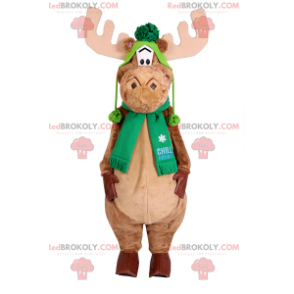 Caribou mascotte met sjaal en groene hoed - Redbrokoly.com