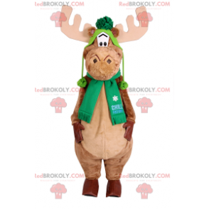 Mascotte caribù con sciarpa e cappello verde - Redbrokoly.com