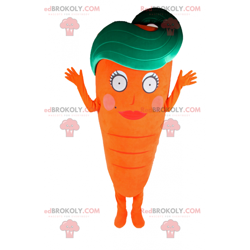 Karottenmaskottchen mit weiblichem Gesicht - Redbrokoly.com