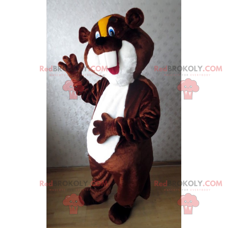 Mascote de castor com crista amarela e olhos azuis - Mascote de castor com crista amarela e olhos azuis -