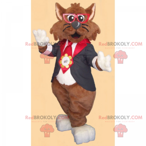 Mascotte de chat a lunettes et veston - Redbrokoly.com