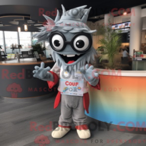 Fantasia de mascote cinza Ceviche com macacão e óculos de leitura - Mascotes de ceviche - REBROKO_247399 - RedBrokoly.com