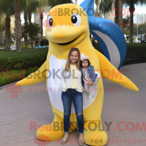 Gold Dolphin maskot kostume...