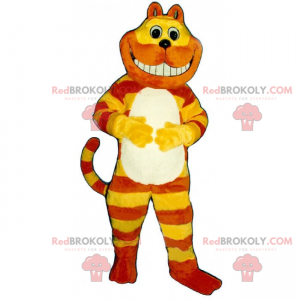 Gelbes und orange zweifarbiges Katzenmaskottchen -