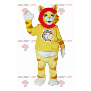 Mascotte de chat jaune a rayures - Redbrokoly.com