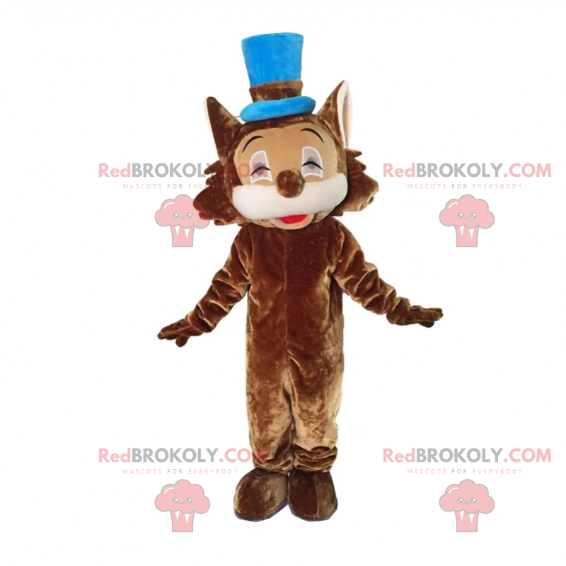 Braunes Katzenmaskottchen mit blauem Hut - Redbrokoly.com