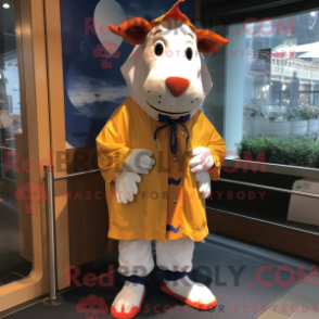 Fantasia de mascote de Vaca Jersey com capa de chuva e atacadores - Mascotes Vaca Jersey - REBROKO_247685 - RedBrokoly.com