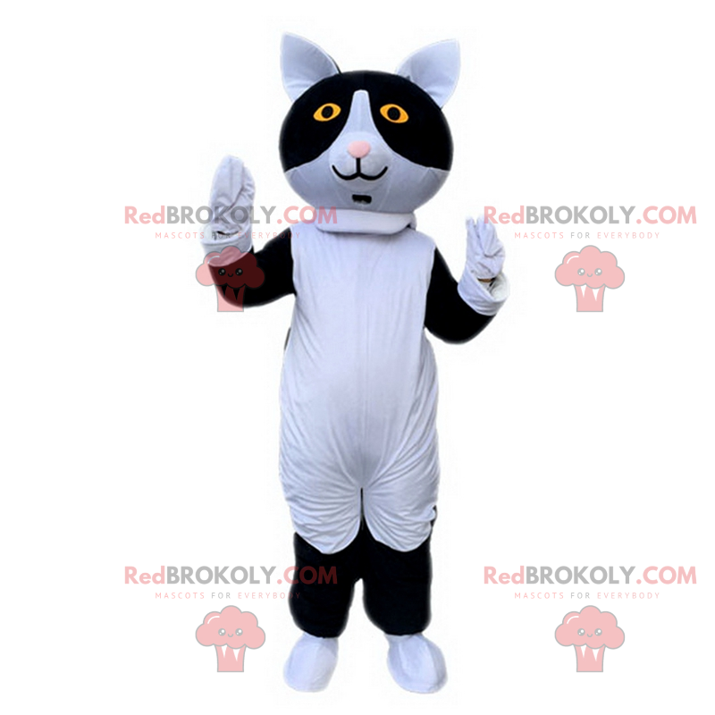 Černá a bílá kočka maskot - Redbrokoly.com