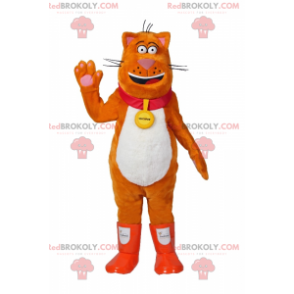 Mascotte de chat orange avec bottes de pluie et collier -