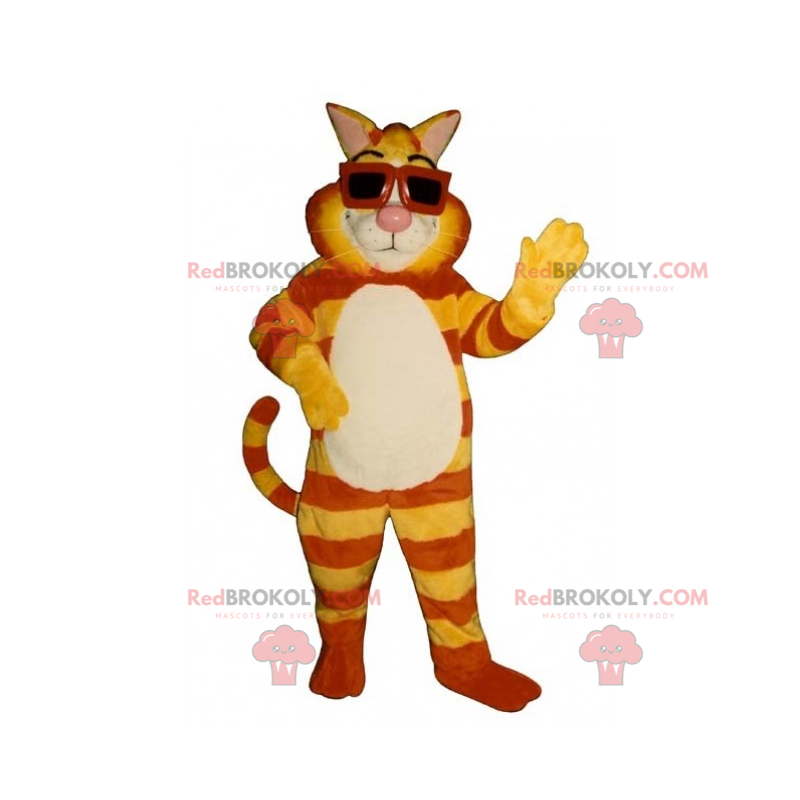 Tiger Katzenmaskottchen mit Sonnenbrille - Redbrokoly.com