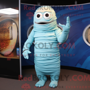 Cyan Mumie maskot kostume...