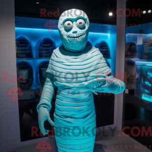 Cyan Mumie maskot kostume...