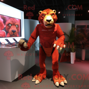 Red Smilodon mascot costume...