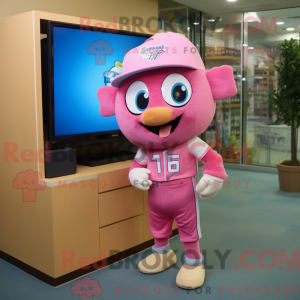 Rosa TV-maskotdraktfigur...