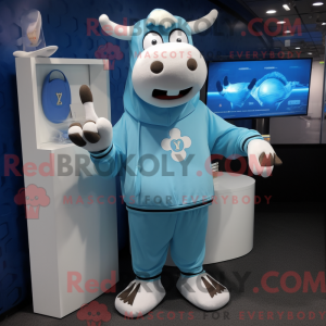 Sky Blue Jersey Cow maskot...
