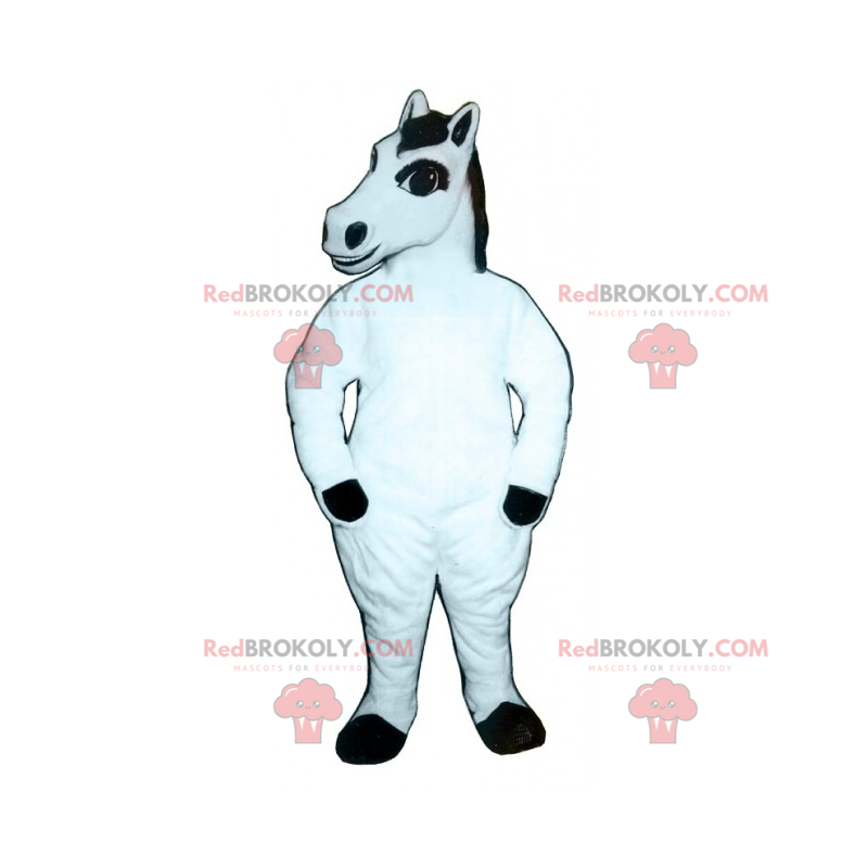 Biały koń maskotka z czarną grzywą - Redbrokoly.com