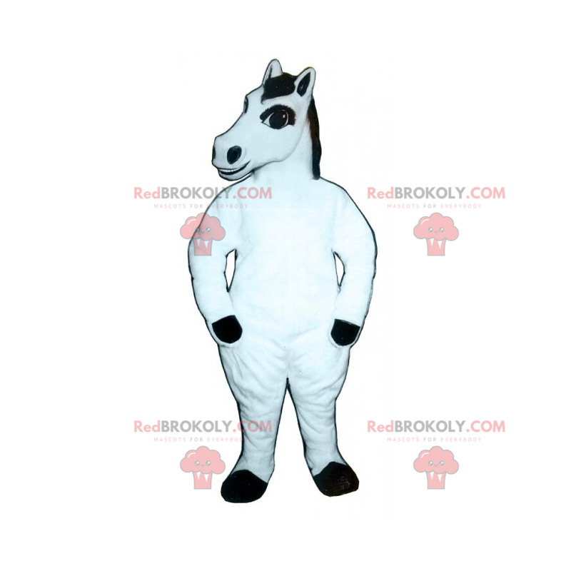 Weißes Pferdemaskottchen mit schwarzer Mähne - Redbrokoly.com Weißes Pferdemaskottchen mit schwarzer Mähne - Redbrokoly.com