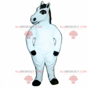 Hvit hest maskot med svart manke - Redbrokoly.com
