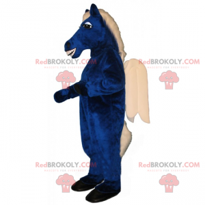 Blauw paard mascotte en witte vleugels - Redbrokoly.com