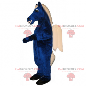 Mascotte cavallo blu e ali bianche - Redbrokoly.com