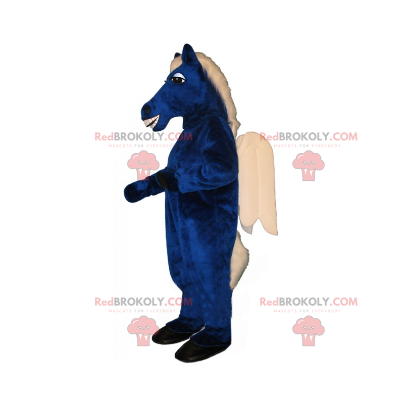 Mascotte de cheval bleu et ses ailes blanches - Redbrokoly.com