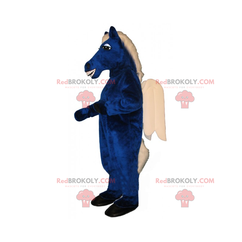 Maskot modrý kůň a bílá křídla - Redbrokoly.com