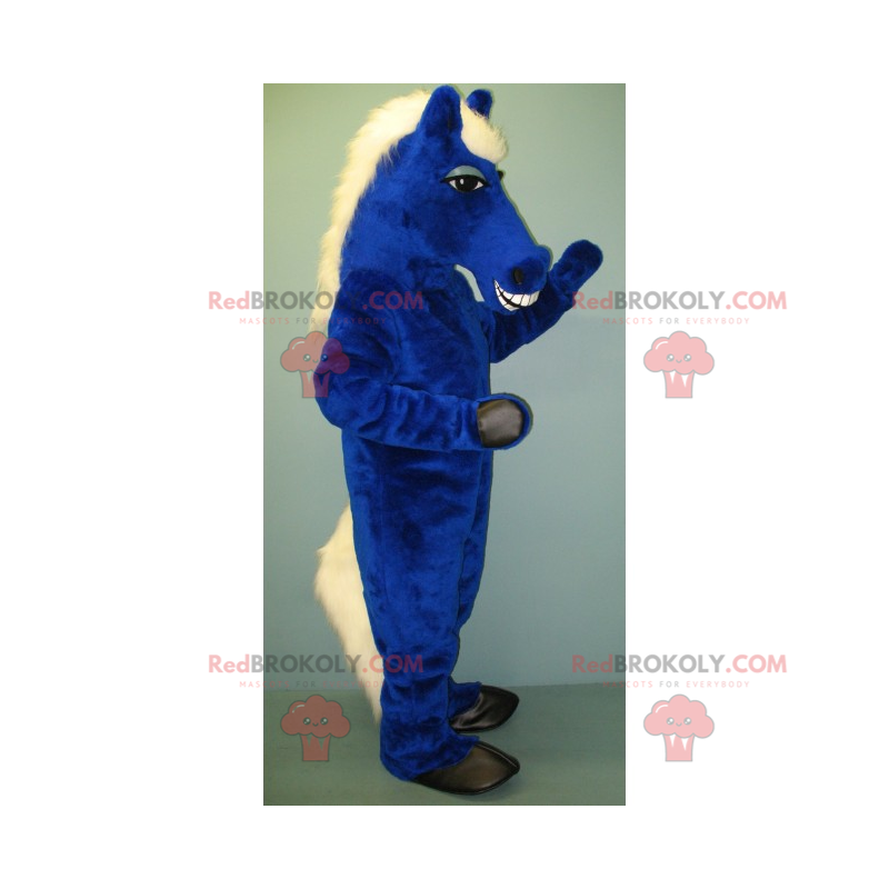 Mascotte de cheval bleu et crinière blanc - Redbrokoly.com