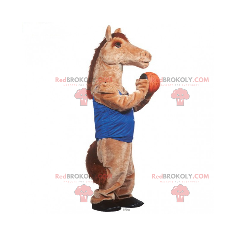 Mascota del caballo en traje de baloncesto - Redbrokoly.com