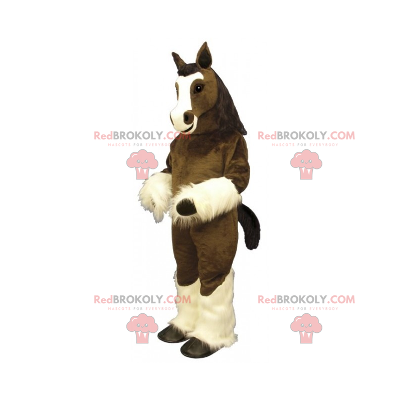 Bruin paard mascotte en witte benen - Redbrokoly.com