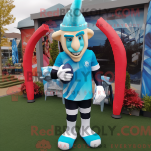 Cyan Stilt Walker maskot...