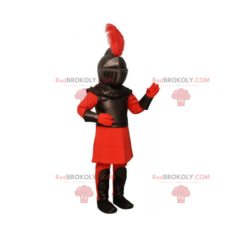 Mascotte de chevalier en armure rouge et noire - Redbrokoly.com