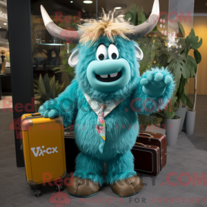 Blågrøn Yak maskot kostume...
