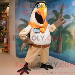 Beige Tucan maskot kostume...