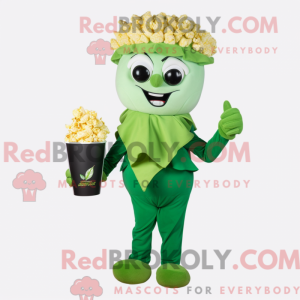 Grønn Pop Corn maskot...