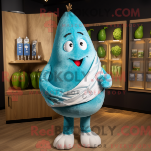 Cyan Pear mascot costume...